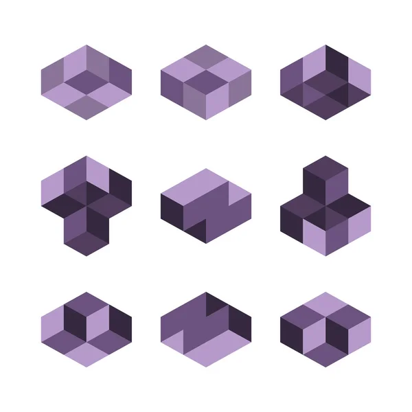 Cube logo fogalom, vektoros illusztráció. Lapos kivitel stílus. Kocka építése. Jel minta. Grafikai tervezés. Divat háttér absztrakt textúra. Nyomtatás, textil-, csomagoló-sablon. — Stock Vector