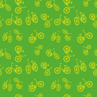 Seamless bicycle pattern. Stylish sporty print. Vector illustration. Green and yellow bicycles background, Can be used for wallpaper, pattern fills, web page background, surface textures, fabric desig clipart