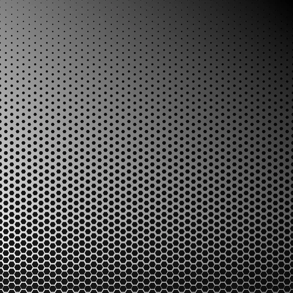Resumen geométrico en blanco y negro gráfico patrón de hexágono semitono. Fondo de panal. Ilustración vectorial en malla, celosía, estructura tisular. Elemento de diseño para estampados, decoración, textil — Vector de stock