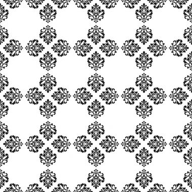 Siyah ve beyaz vektör arka plan. Güzel Kraliçe fleur de lys süsleme elemanları ile seamless modeli. Kraliyet moda illüstrasyon tarzında imzalar. Mükemmel Tekstil, kumaş, kağıt tasarımı.