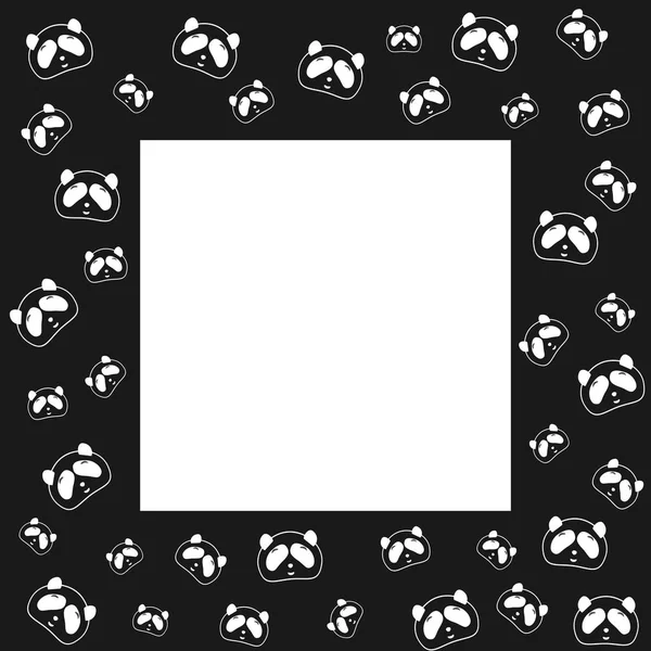 Carino l'orso panda. Design della cornice, sfondo bianco e nero. Illustrazione vettoriale. Testa e faccia da panda. Design per carta da parati e tessuto, sfondo della pagina web, texture superficiali . — Vettoriale Stock