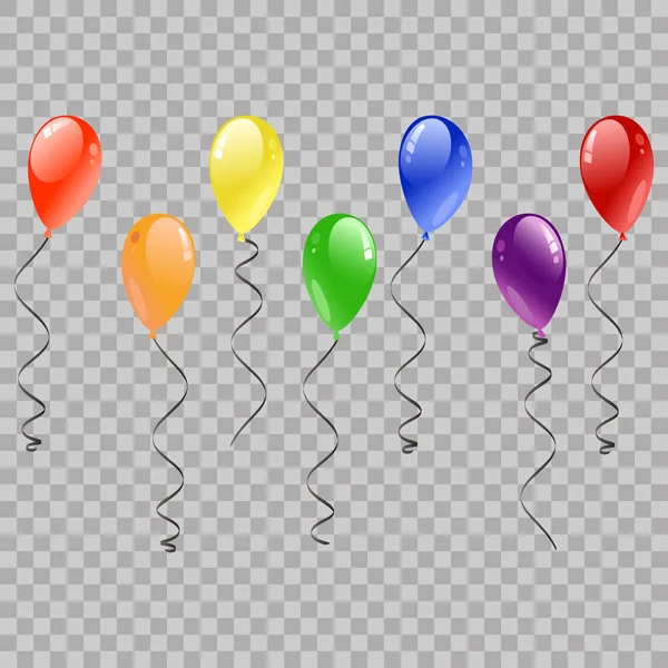 Globos festivos Volando para fiestas y celebraciones sobre fondo transparente. Globos de helio realistas coloridos. Decoración de fiesta para cumpleaños, aniversario, celebración. diseño multicolor . — Archivo Imágenes Vectoriales