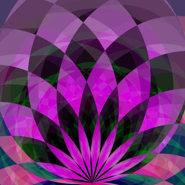 Arka plan parlak mor ve siyah geometrik çiçek ile. Akış ruhani ışığın. Birçok lotus yaprakları ile geometrik şekiller. Vektör desen. Teknolojik altyapı tasarımınızın