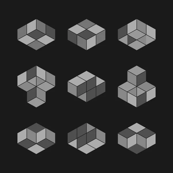 Cube koncept loga, vektorové ilustrace. Plochý design styl. Stavební kostky. Vzorek, Sign. Grafický design. Módní abstraktní texturu pozadí. Šablona pro tisk, textilní, pro zabalení. — Stockový vektor