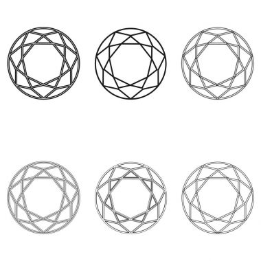 Elmas simgesi ayarla. Vektör çizim. Parlak kristal işareti. Parlak taş. Siyah kontur beyaz arka plan üzerinde izole. Moda modern tasarım. Düz öğe. Sembol hediye, mücevher, mücevher veya royal, zengin.