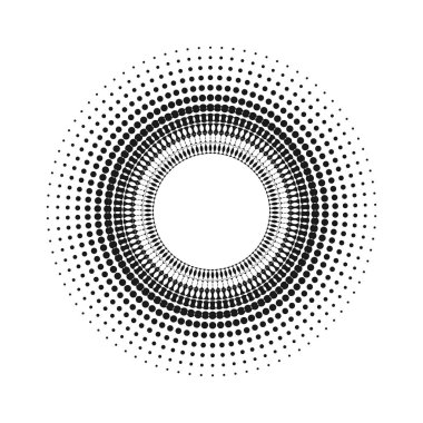 Daire ile dots tasarım projesi için. Noktalı resim efekti vektör çizim. Beyaz arka plan gri noktalar. Siyah ve beyaz Sunburst arka plan. Yuvarlak çerçeve tasarım şablonu.