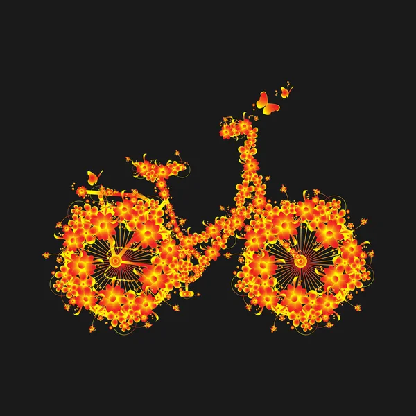 Bisiklet ile çiçek, düğün davetiyeleri, çiçek Fauna, anneler günü, Sevgililer, t gömlek tasarımı için tasarım öğesi ve çok daha fazlası. Vektör çizim dekoratif çiçek süsleme ve kelebekler.