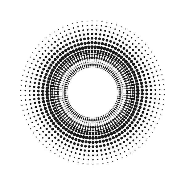 Daire ile dots tasarım projesi için. Noktalı resim efekti vektör çizim. Beyaz arka plan gri noktalar. Siyah ve beyaz Sunburst arka plan. Yuvarlak çerçeve tasarım şablonu.
