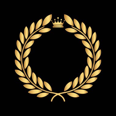 Altın defne simge siyah arka plan üzerine izole. Vektör sanat. Siyah, koyu tasarım. Davetiye, tebrik kartları, tırnak, Bloglar, posterler ve daha fazlası için mükemmel.