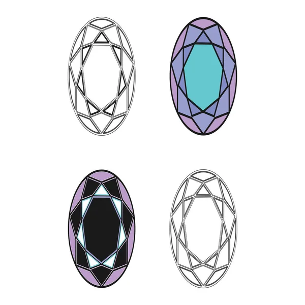 Elmas simgesi ayarla. Vektör çizim. Parlak kristal işareti. Parlak taş. Siyah kontur beyaz arka plan üzerinde izole. Moda modern tasarım. Düz öğe. Sembol hediye, mücevher, mücevher veya royal, zengin.