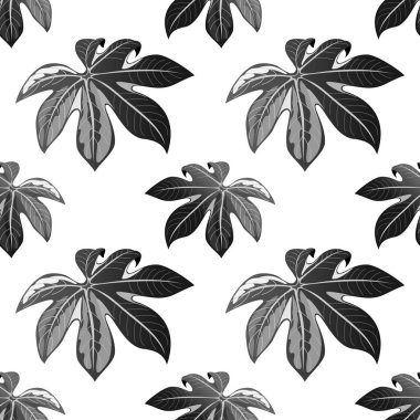 Tropikal palmiye yaprakları için sorunsuz çiçek desenli arka plan dekoratif ve amacına görüntüleme. Çiçekçi, olay promosyonlar, düğün ve sergi için idealdir. Vektör çizim.