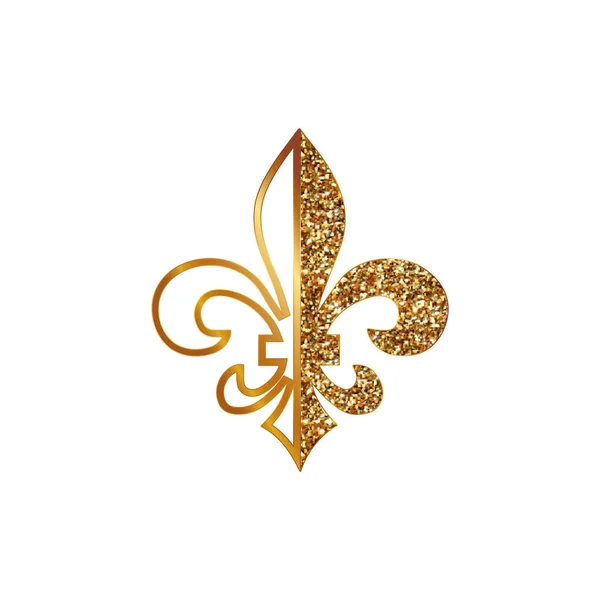 Fleur de lis sembolleri, altın ışıltılı - hanedan sembolleri. Vektör çizim. Ortaçağ işaretler. Parlayan Fransız fleur de lis royal lily. Zarif dekorasyon sembolleri.