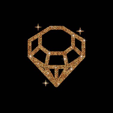 Glitter vektör çizim elmas. Parlak kristal işareti. Parlak taş koyu arka plan üzerinde izole. Moda modern tasarım. Düz öğe. Sembol hediye, mücevher, mücevher veya royal, zengin.