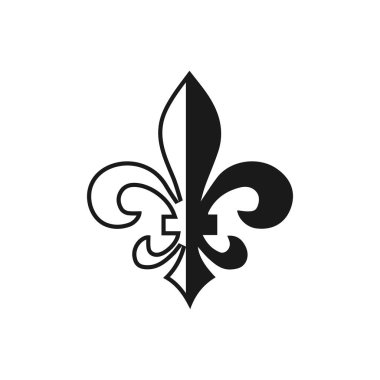 Fleur de lis simgesini, silhouette - hanedan sembolü. Vektör çizim. Ortaçağ iz yok. Parlayan Fransız fleur de lis royal lily. Zarif dekorasyon sembolü. Hanedan simgesi tasarım, logo veya dekorasyon için.