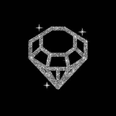 Glitter vektör çizim elmas. Parlak kristal işareti. Parlak taş koyu arka plan üzerinde izole. Moda modern tasarım. Düz öğe. Sembol hediye, mücevher, mücevher veya royal, zengin.