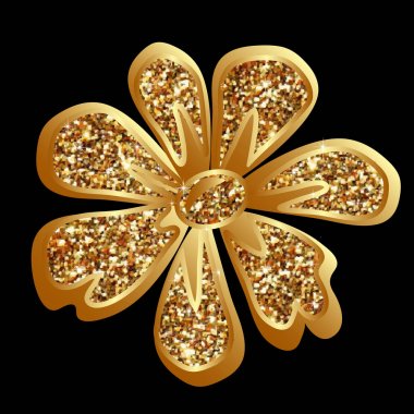 Çiçek altın Illustration. Tasarım için çiçek öğe. Modern tarz. Işıltılı texure. Logo vektör. Moda grafik tasarım. Yumuşak şekil.