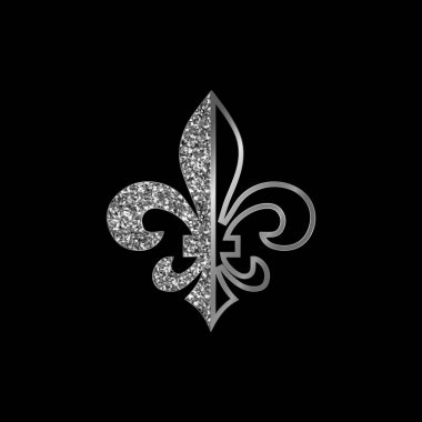 Fleur de lis sembolleri, gümüş pırıltılı silhouettes - hanedan sembolleri. Vektör çizim. Ortaçağ işaretler. Parlayan Fransız fleur de lis royal lily. Zarif dekorasyon sembolleri.