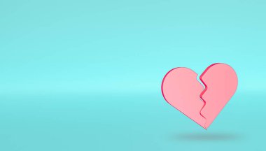 3D çizim kırmızı kırık kalp arka planda mavi sonsuzluk