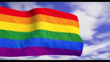 3d illüstrasyon animasyonu, LGBT topluluğunun bayrağını sallıyor