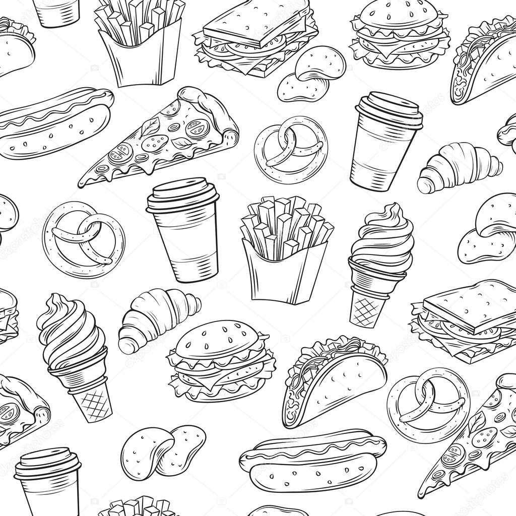 Fast Food decorative seamless pattern.