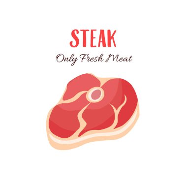 Çizgi film tarzında biftek vektör çizimi. Et ürünü tasarımı.