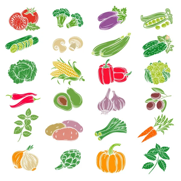 Zestaw Ikon Dekoracyjnych Warzywa Warzywa Odizolowane Wektorowe — Wektor stockowy