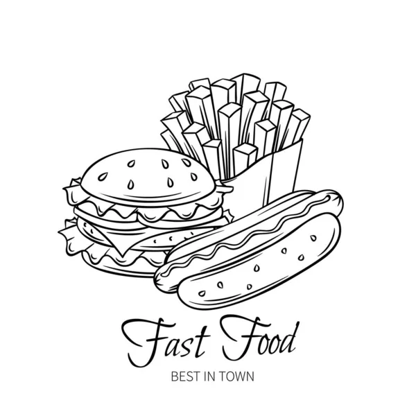 Handgezeichnetes Fastfood Banner Handgezeichnetes Vektor Symbol — Stockvektor