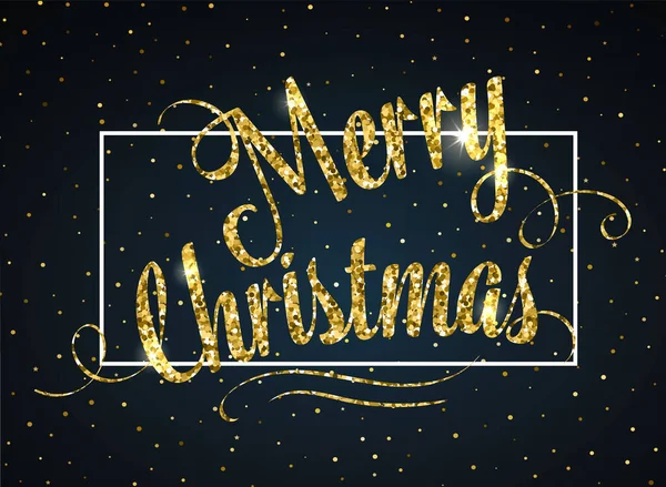 メリークリスマスの手紙のバナー ゴールドグリッターデザイン ベクターイラスト — ストックベクタ