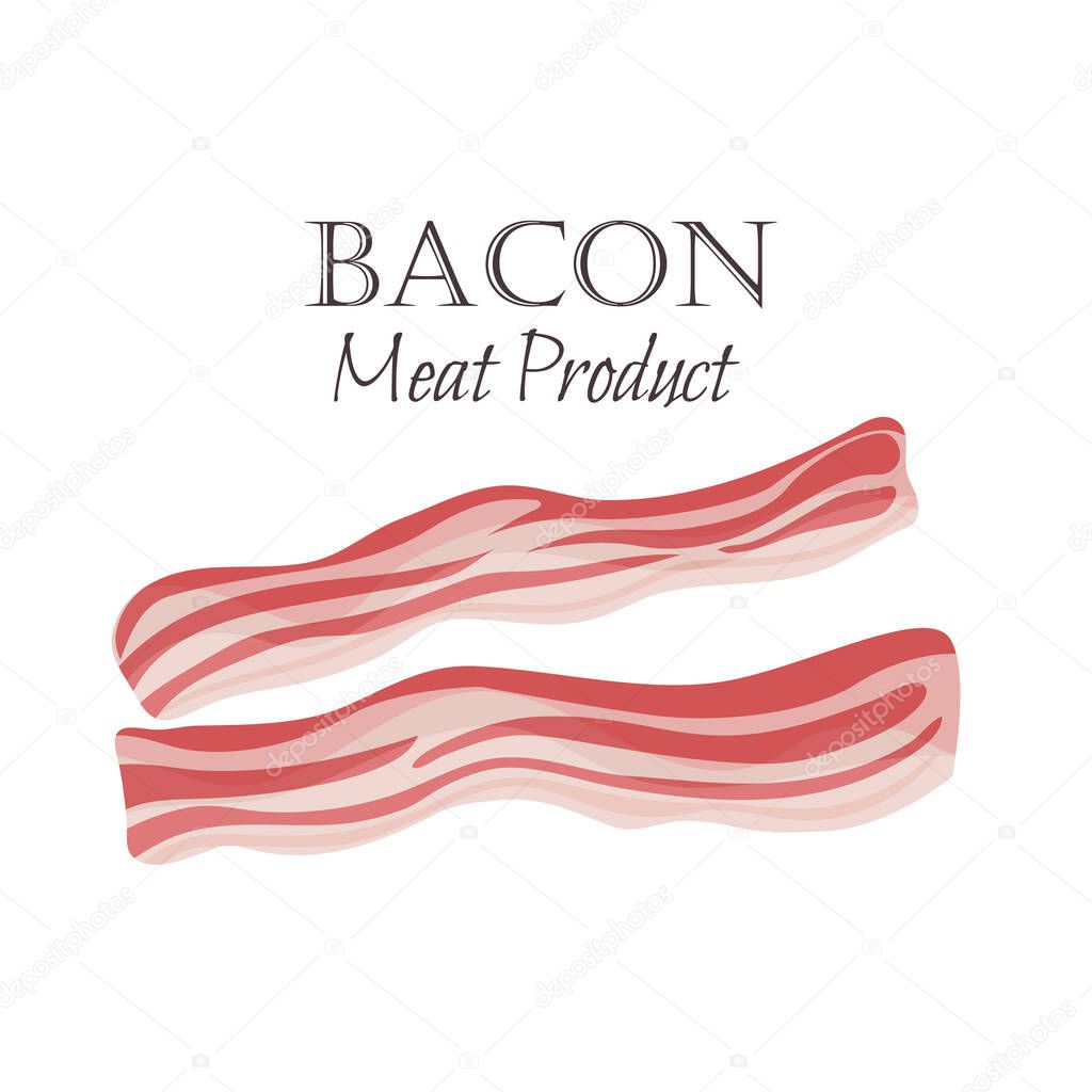 Bacon strips vector illustration in cartoon style. Meat product design.