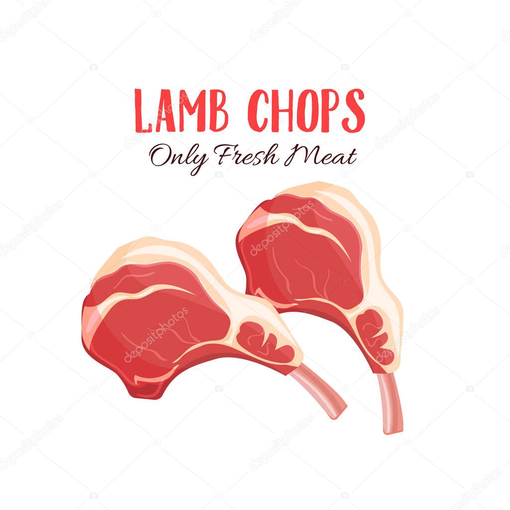 Lamb chop vector illustration in cartoon style. Meat product design.