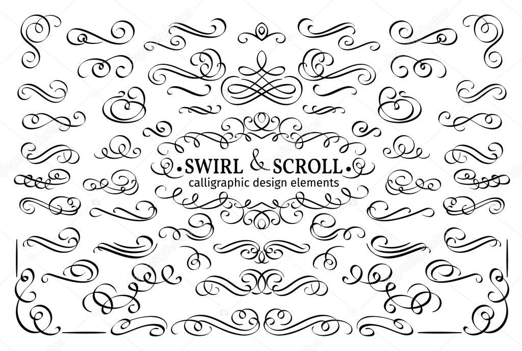 Set vector flourishes. Calligraphic and page decoration design elements. Swirl, scroll and divider.