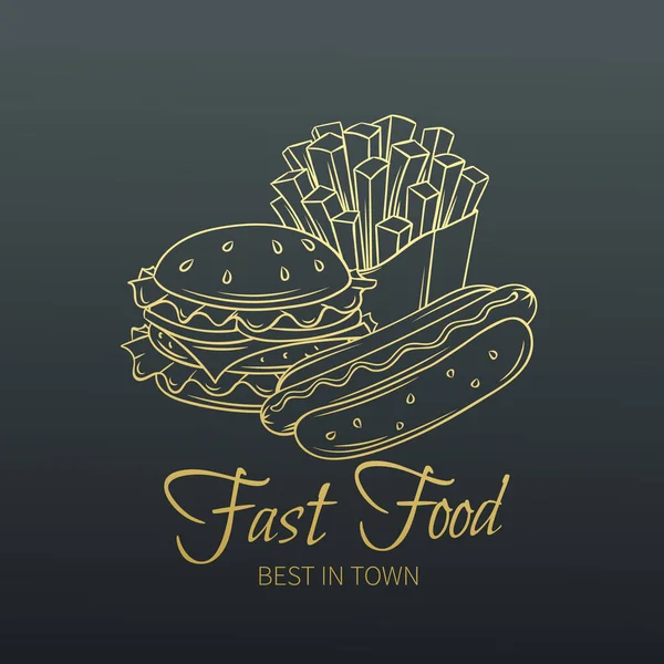 Fast Food Disegnato Mano Nella Vecchia Slyle Logo Icona Vettoriale — Vettoriale Stock