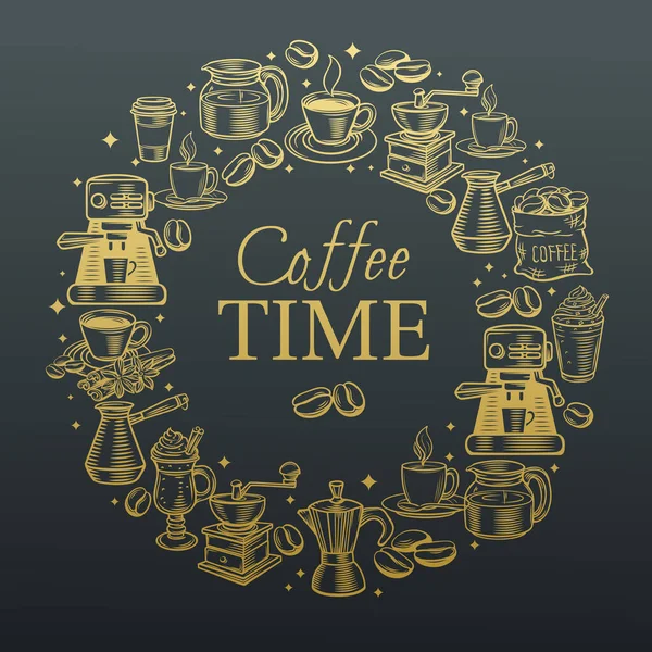 Время Кофе Ручной Рисунок Кофе Иконка Набор Векторная Иллюстрация Изолированы — стоковый вектор