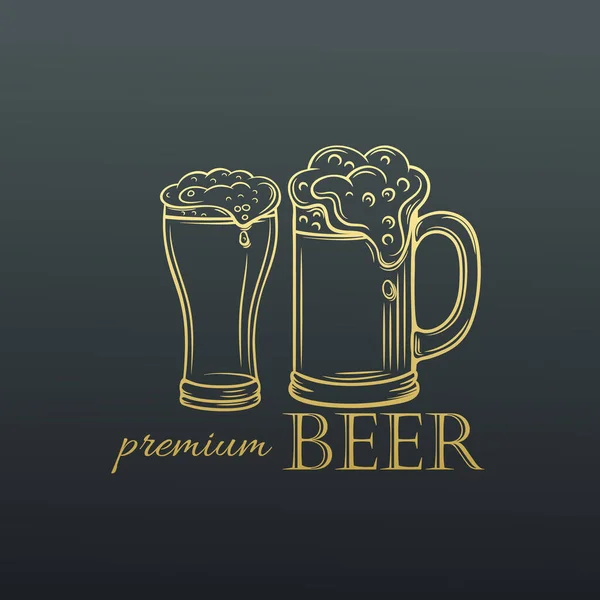 Tasse Bière Dessinée Main Ancienne Icône Vectorielle Logo Bière Modèle — Image vectorielle