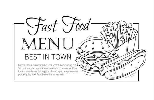 Fast Food Design Menu Vector Hand Getrokken Pictogrammen Fast Food — Stockvector