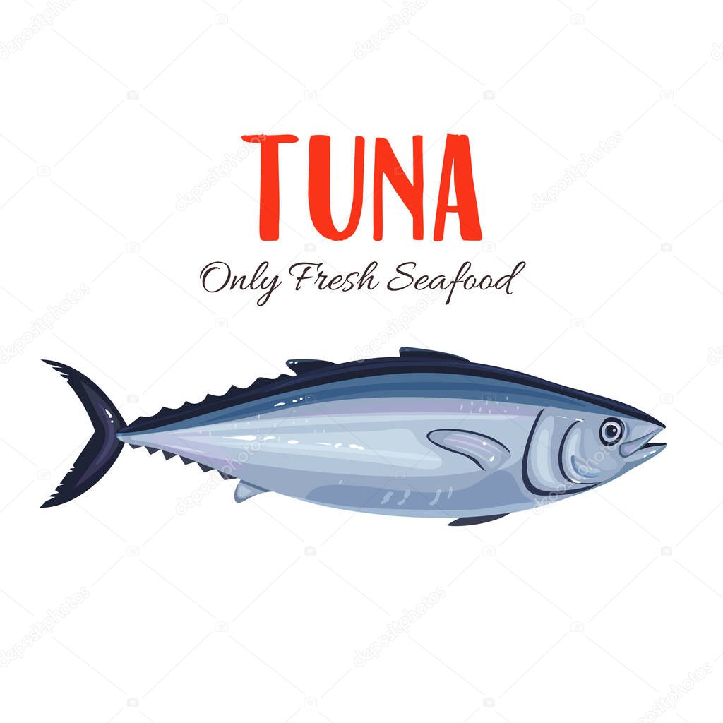 Tuna Fish vector illustration in cartoon style. Seafood product design.