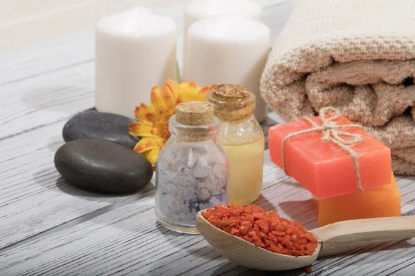 Spa banyo kozmetik. sabun güzellik tedavi arka plan — Stok fotoğraf