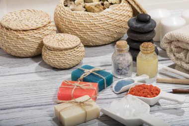 Spa banyo kozmetik. sabun güzellik tedavi arka plan