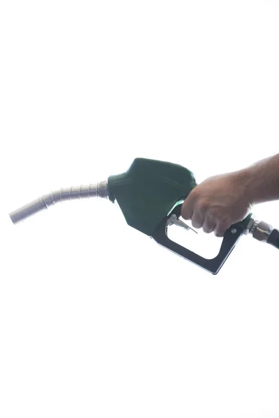 Biały Samochód Stacji Benzynowej Jest Napełniony Paliwem — Zdjęcie stockowe