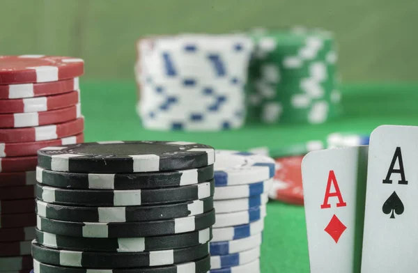 Online Casino Poker Banner Şablon Düzeni Yeşil Tablo — Stok fotoğraf