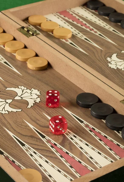 Détail Jeu Backgammon Avec Deux Dés Gros Plan — Photo