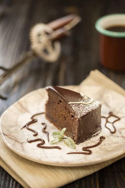 Sacher Torte Έρημο Σκούρο Φόντο — Φωτογραφία Αρχείου