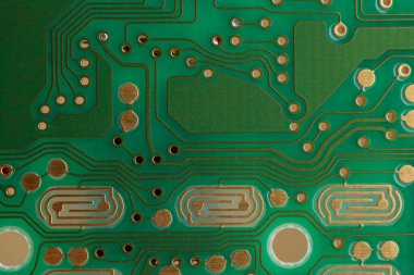 Boş PCB tahtası süpermakro yakın çekim. Bileşenleri olmayan tahta.