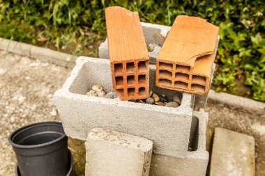 Tuğla bir evin bahçesinde farklı türlerde