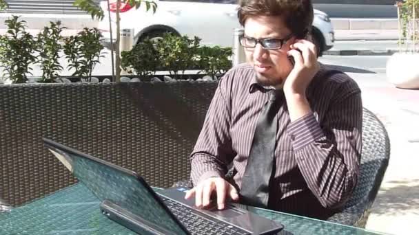 Outdoor Work Laptop Cellphone — Stock Video