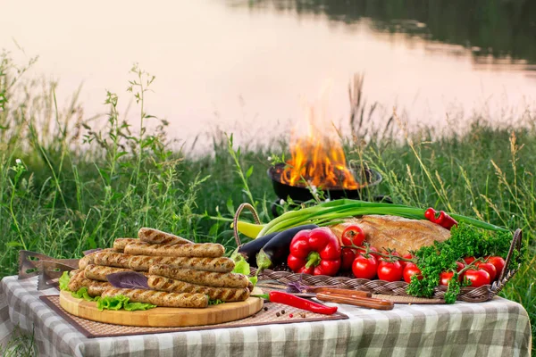 Outdoor picnic near the lake, river