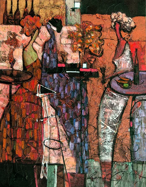 Textura, pintura al óleo, autor Roman Nogin, serie "Charla de las mujeres". , Versión del autor del color —  Fotos de Stock