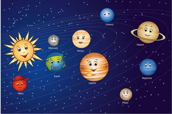 Planeta dos desenhos animados no sistema solar — Vetor de Stock