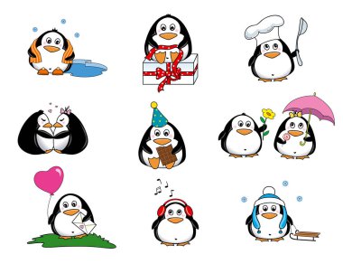 Set of cute penguins clipart