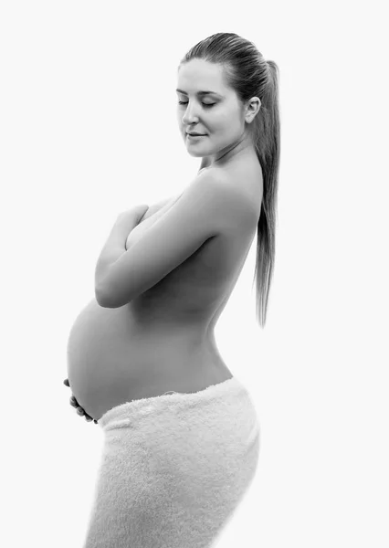 Silueta en blanco y negro de hermosa mujer embarazada cubierta i —  Fotos de Stock